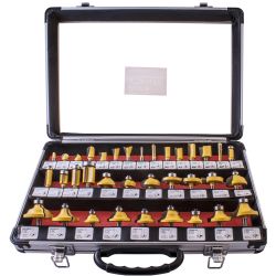 TORK CRAFT Router Bit Set 35piece Aluminium Case Glass Front 1/4 Shank